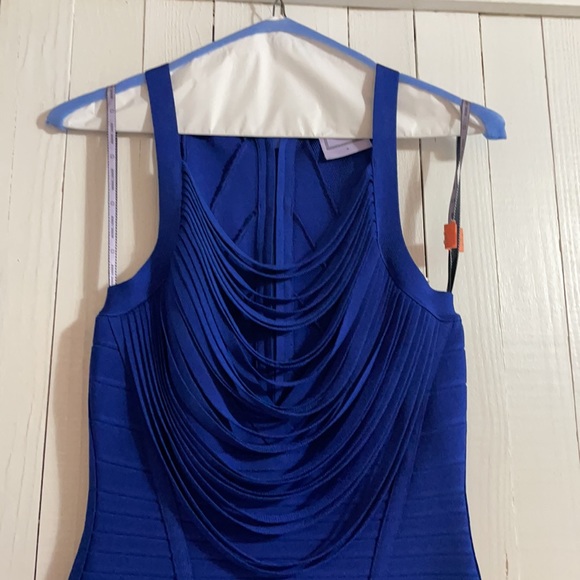 UNIQUE HERVE LEGER bandage dress S navy cowl neck - Picture 2 of 8